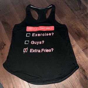 Workout graphic tank top. Two layered back with mesh. Black with printed design